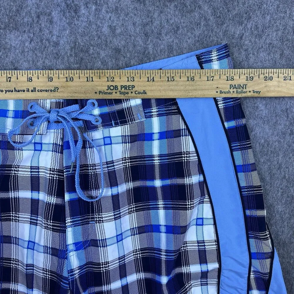 Pacific and Co Men's Swim Trunks Light Blue Black Plaid Board Shorts Size XL